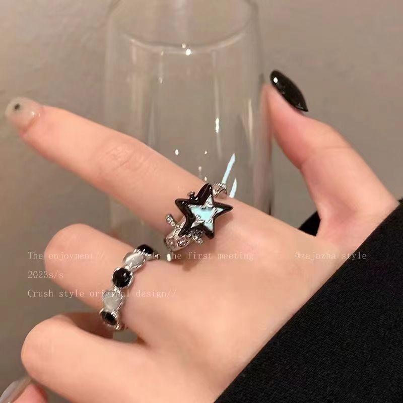Contrasting Color Opal Star Ring, Women's Ins Tide Fashion Personality Couple Index Finger Ring, Niche Temperament Versatile Ring