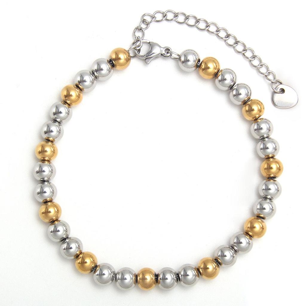 Classic Adjustable Gold, Silver, and Black Stainless Steel Beaded Bracelet (10/8/6/4MM)