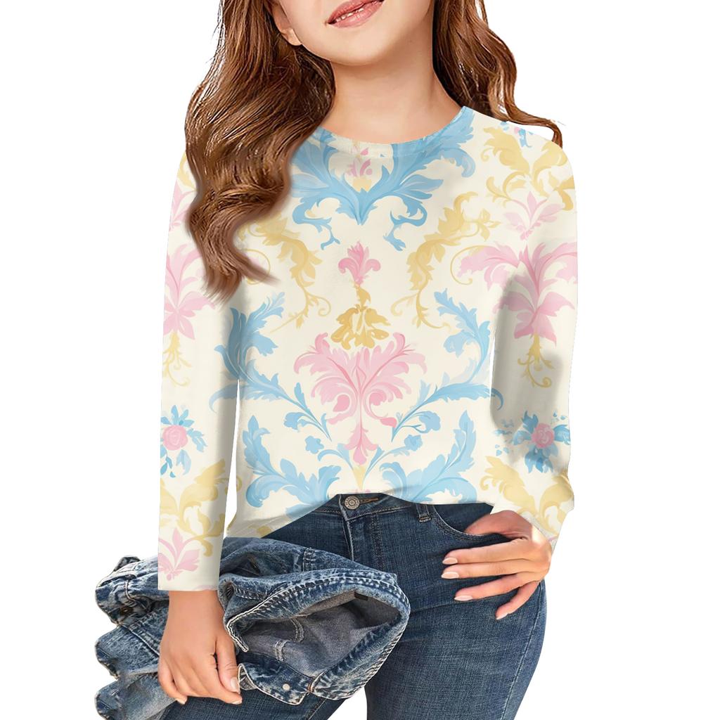 Girls Long Sleeve T Shirts Kids Fall Tops Crewneck Printed Basic Tees