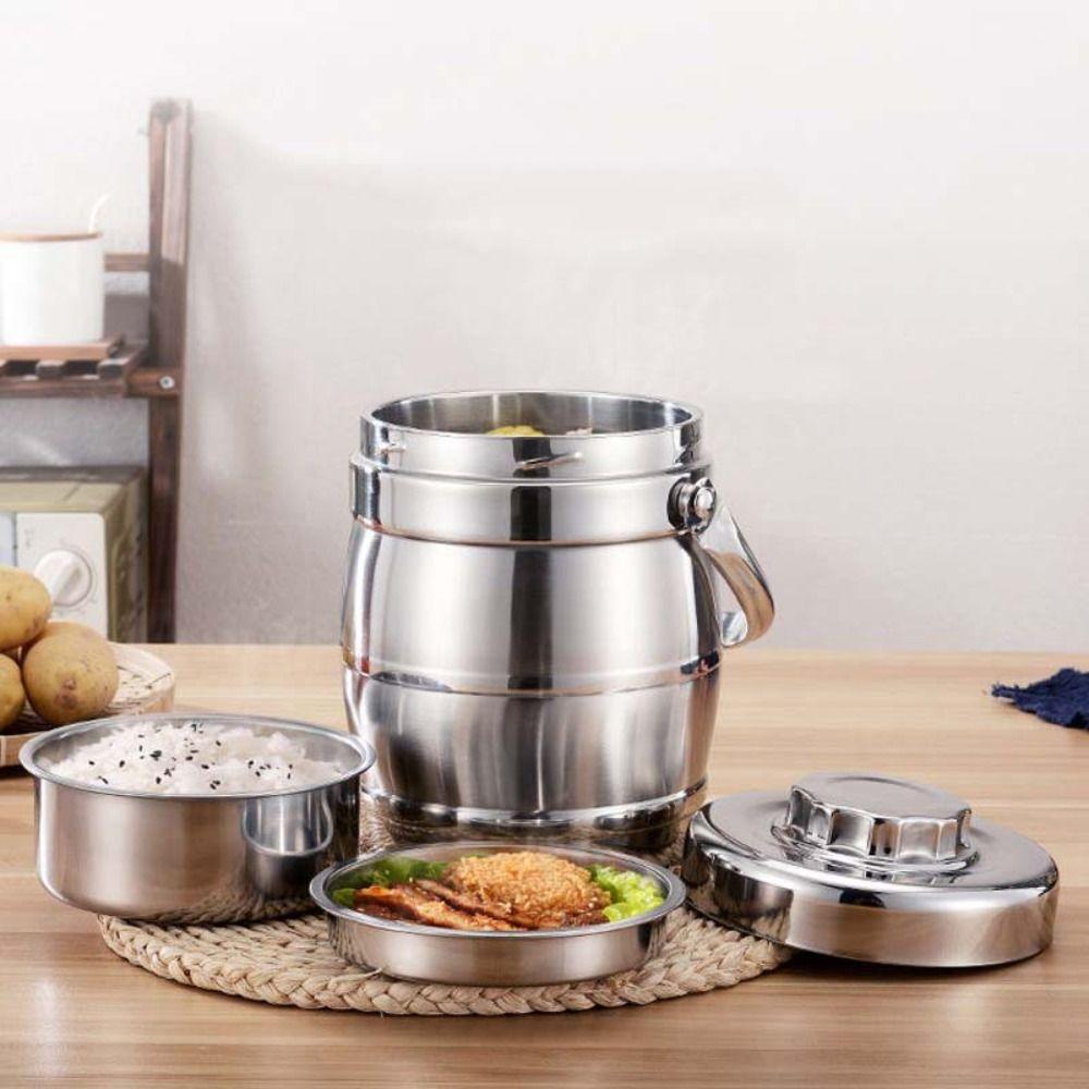 Foldable Handle Thermal Lunch Box Large Capacity Insulated Pot Thermos Food Jar  Outdoor