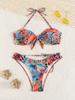 European & American Women's Printed Halter Backless High-Waisted Strappy Drawstring Bikini Swimsuit