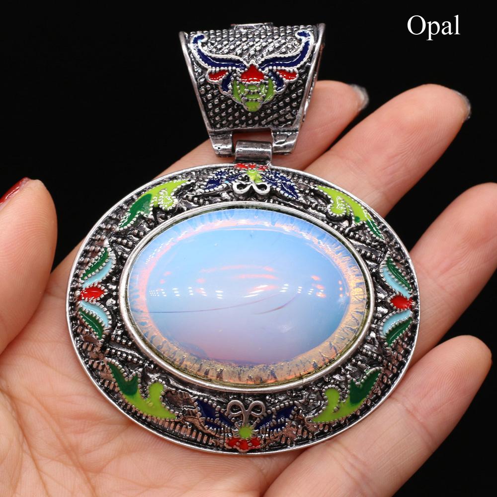 1Pc Bohemian Energy Natural Stone Oval Pendant, Reiki Healing Crystal Charms for DIY Women's Necklace Accessories, Halloween Jewelry Making Craft Gift