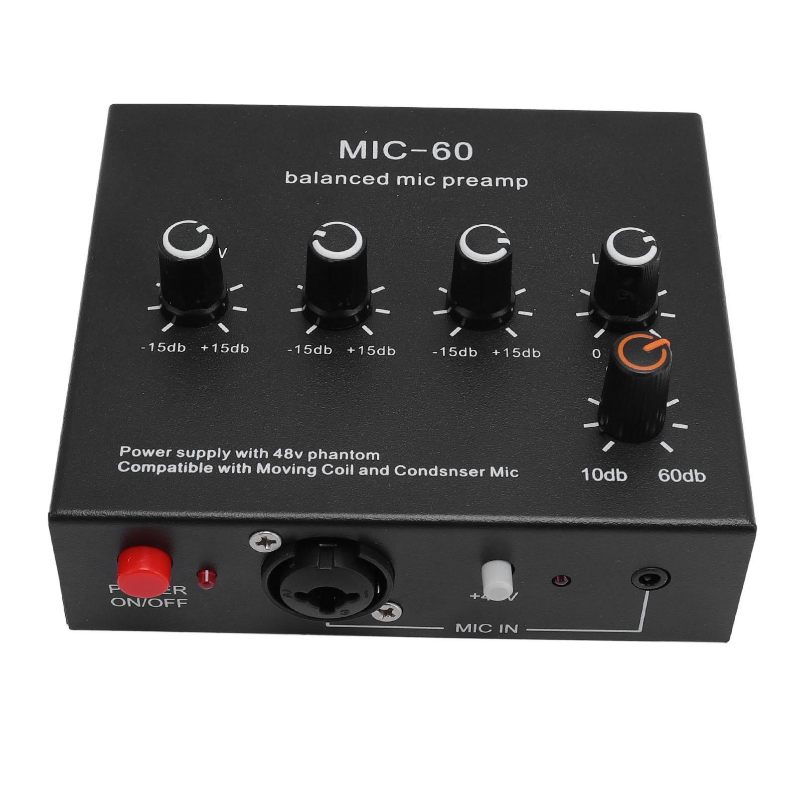 

Микрофонный предусилитель 60 дБ с высоким коэффициентом усиления 48 В, входной и выходной разъем XLR 3,5 мм и 6,35 мм для динамического конденсаторного микрофона EU Plug