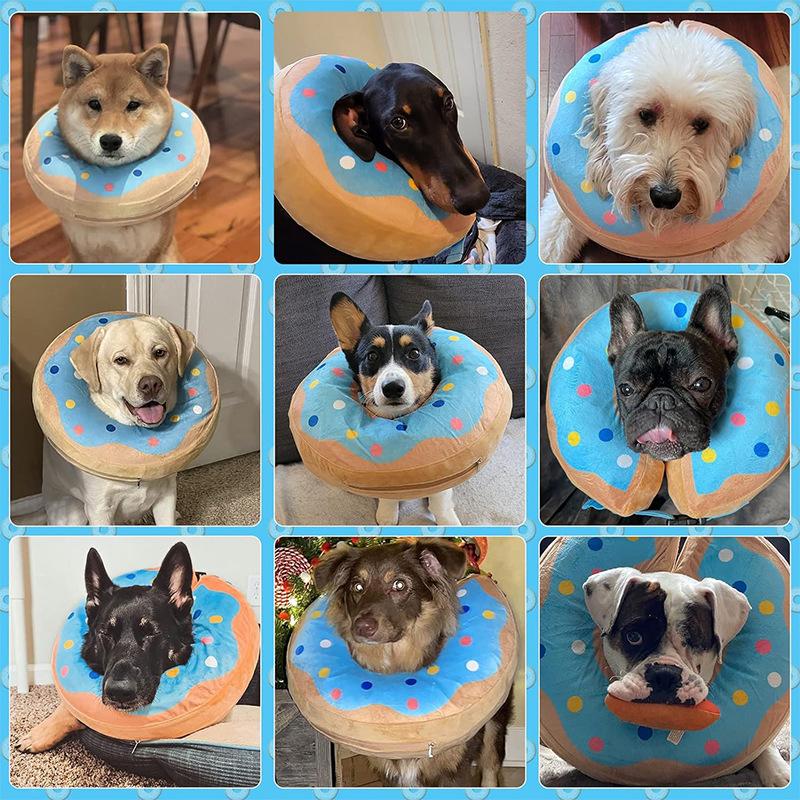 Inflatable Pet Recovery Collar Soft Plush Dog Cone Alternative Adjustable Anti Licking Donut Neck Collar For Pet Dogs And Cats