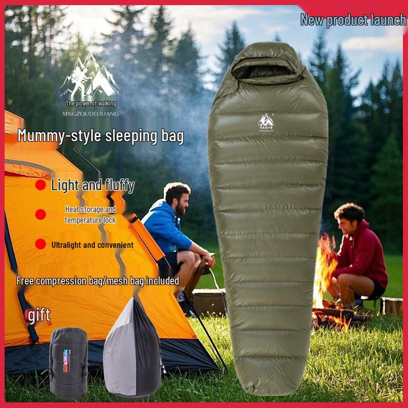 90% Duck Down Mummy Sleeping Bag: Thickened, Portable for Outdoor Camping