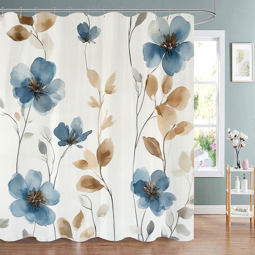 Beautiful and Elegant blue Flowers Pattern Shower Curtain,  Bathroom Decorative Shower Curtain,Home Curtain with Hooks