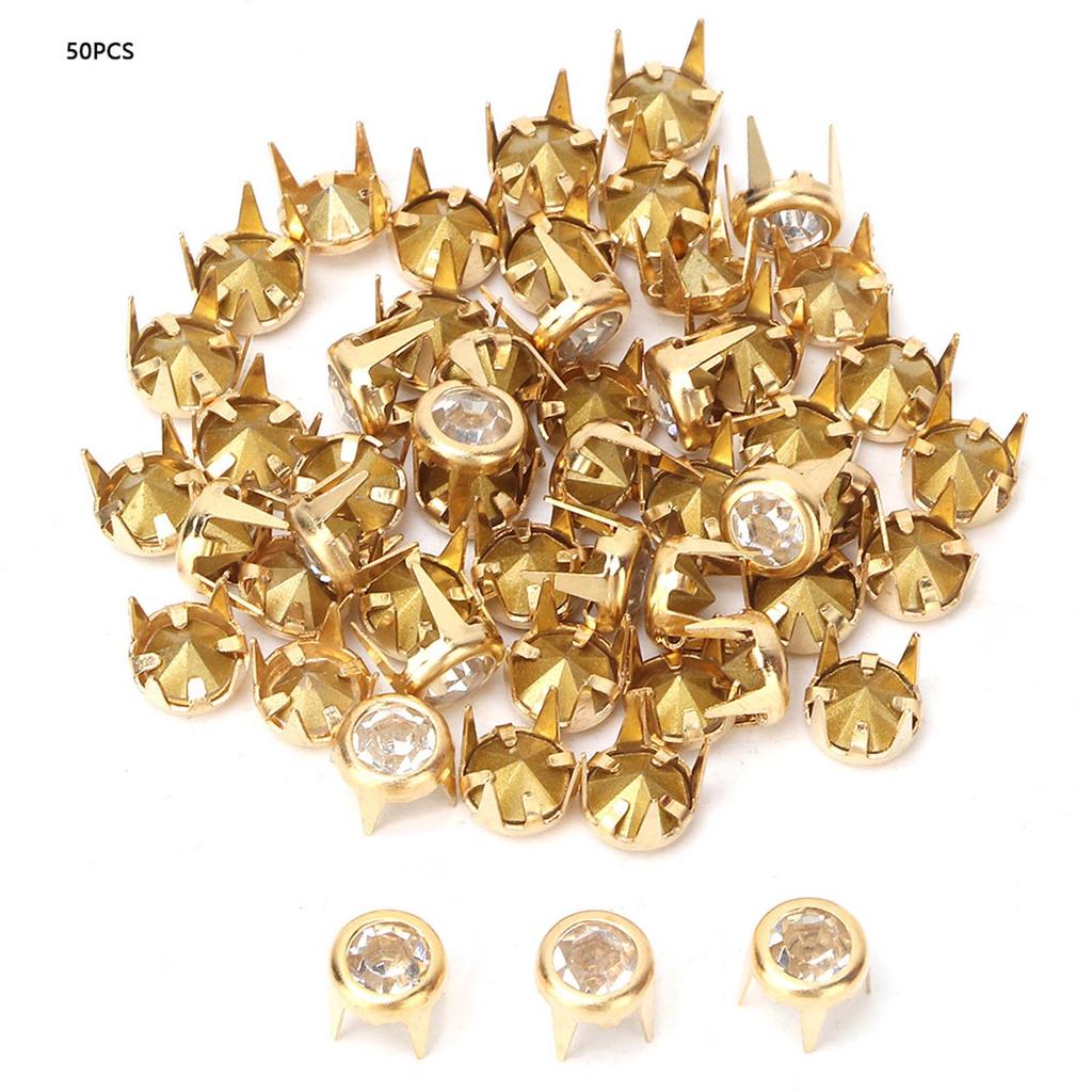 50PCS 6mm DIY Colorful Round Claw A Grade Crystal Rhinestones for Crafts Decoration(Gold)