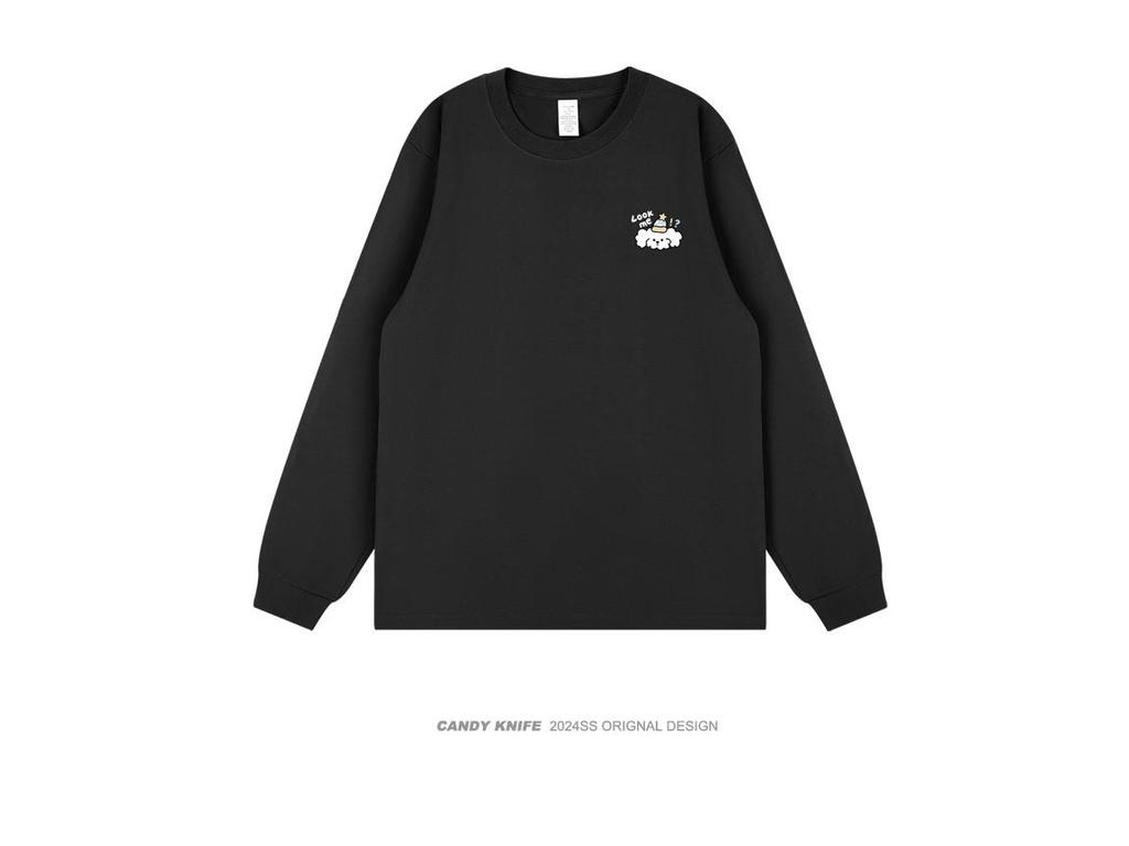 Trendy Korean Style Versatile Cute Print Cuffed Long Sleeve Couple T-Shirt