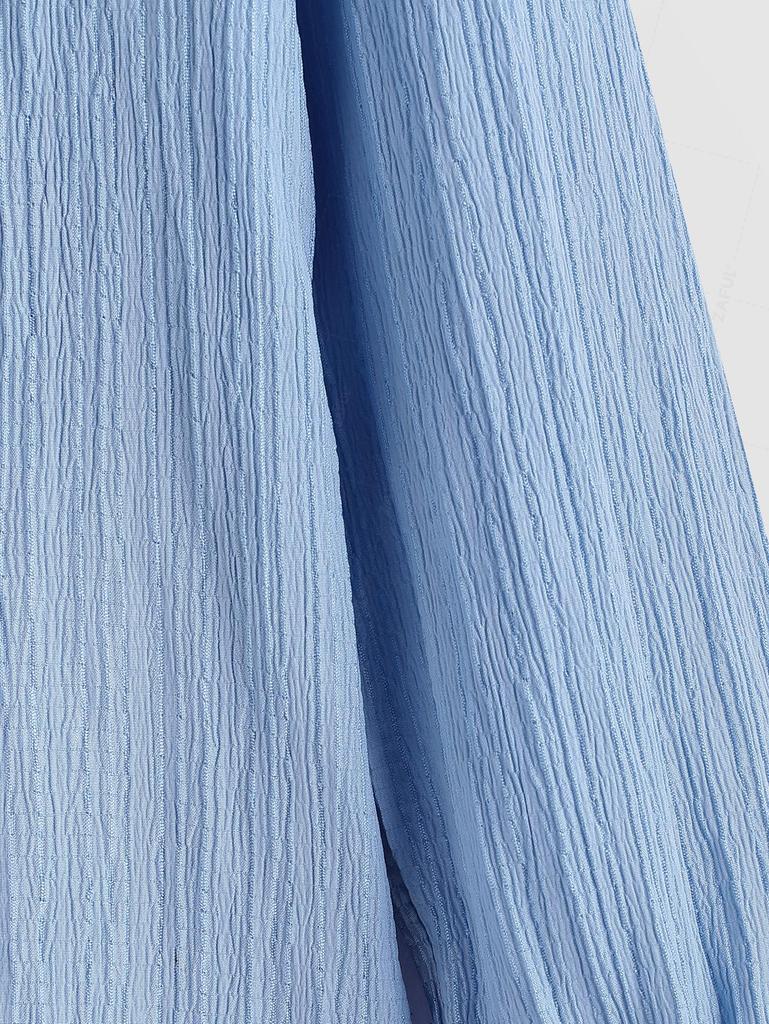 ZAFUL Men's Casual Minimalist Solid Color Textured Button Front Long Sleeves Shirt