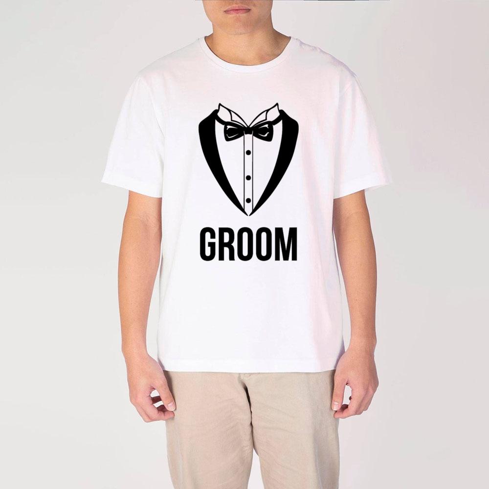 GroomgroomsUnisex Pattern Print Tshirt Short Sleeve Casual Top Round Neck Loose Comfortable Tees Wedding Commemorative Gift