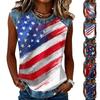 Women's Casual Sleeveless Pullover Tank Top Crew Neck Independence Day Star Stripes Print Shirt Summer Tee