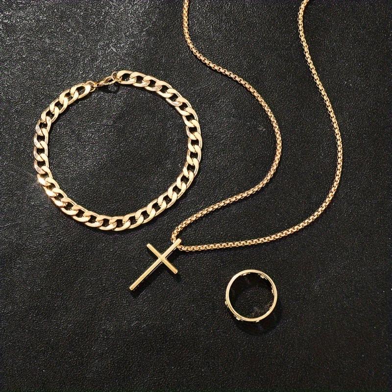 Stainless Steel S Jewelry Set For Men Cross Pendant Chain Necklace Bracelet Ring Set Personality Design Accessories Gifts
