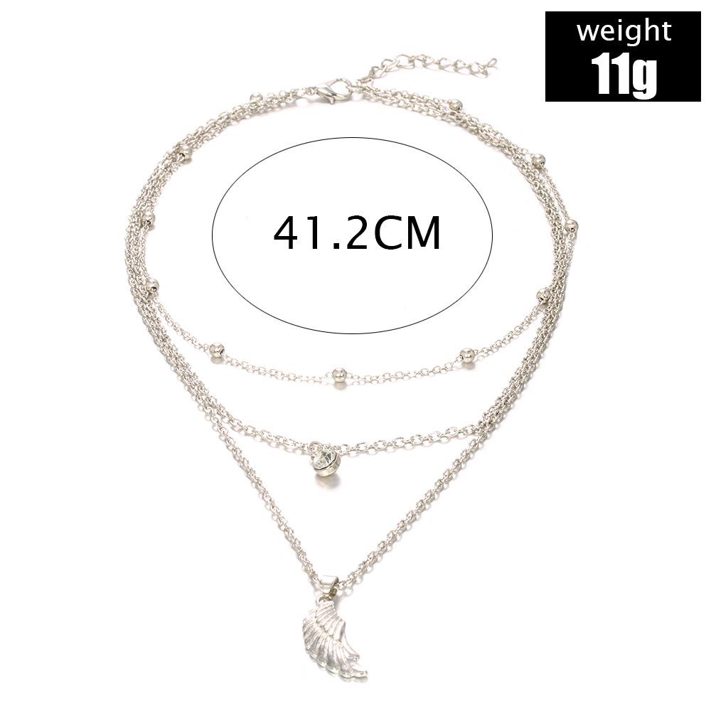 Bohemian Fashion Personality Wing Pendant With Diamond Beads Three-Layer Necklace