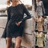 Women's Crew Neck Long Sleeve Sequin Slim High Waist Elegant Mini Dress Bodycon Party Dress