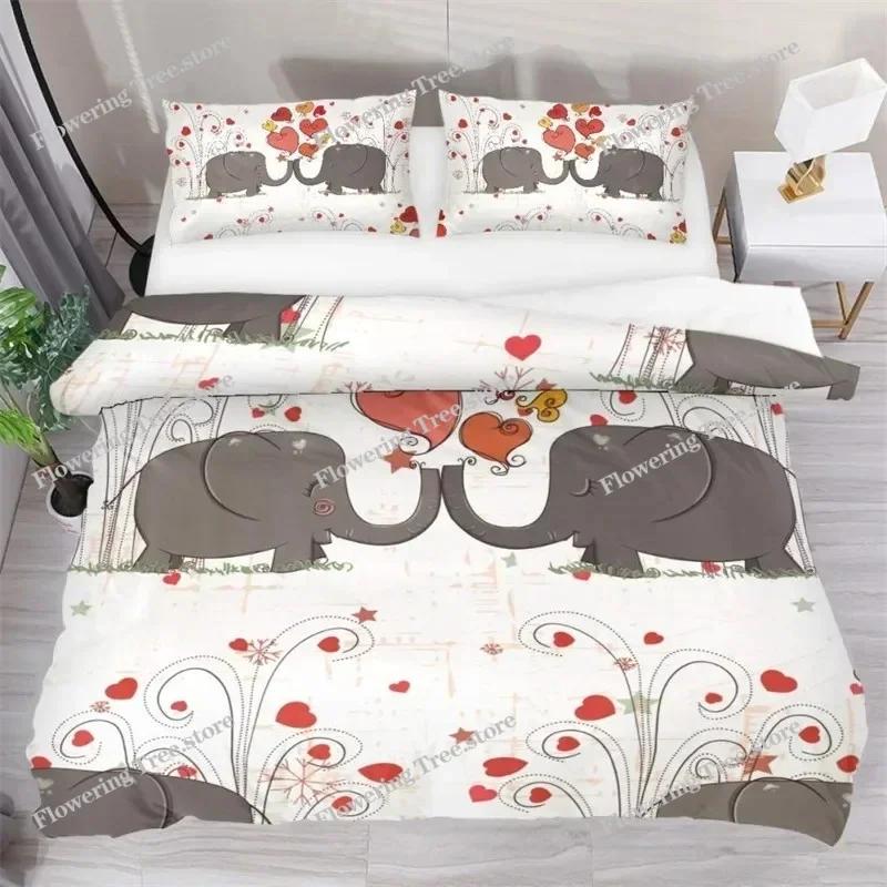 Kids Cartoon Elephant Duvet Cover Lovely Animal Theme Bedding Set Full For Girls Boys Kawaii Room Decor Microfiber Quilt Cover