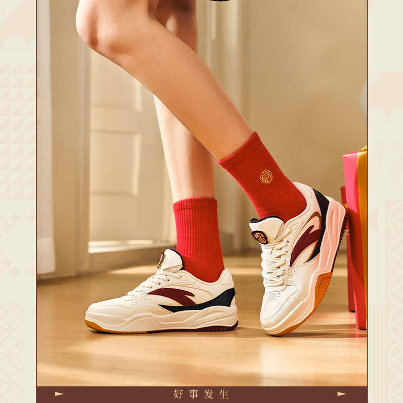 ANTA Wave Shoe Skateboard Shoes Women's Low top Ivory White/Litchi Red/Black Sneakers 922518005-6