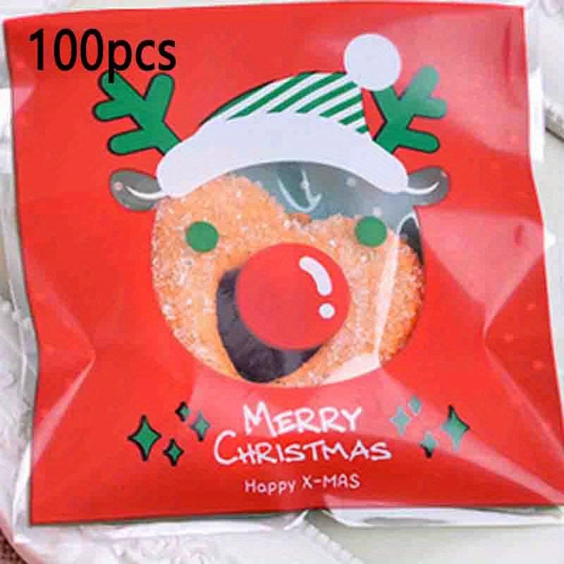 100pcs Santa Claus Red Sled Self-Sealing Plastic Bags – Christmas Cookie Packaging & Daily Life Storage