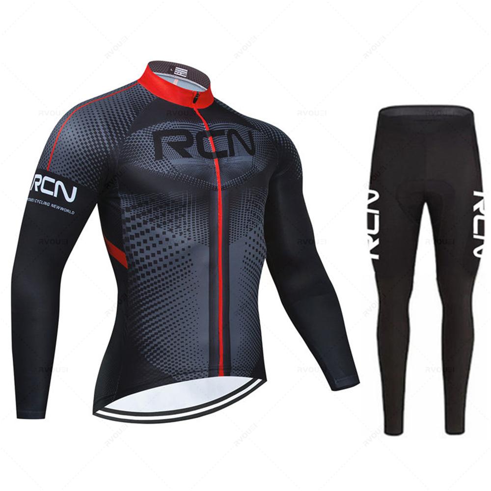 RCN Mens Autumn Long Sleeve New Racing MTB Spring Long Cycling Jersey Set Bike Cycling Bicycle Clothing Uniform Ropa Ciclismo