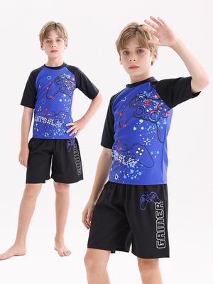 2025 Boys' Two-Piece Sun Protection Swim Set: Swimsuit & Trunks for Children and Teens