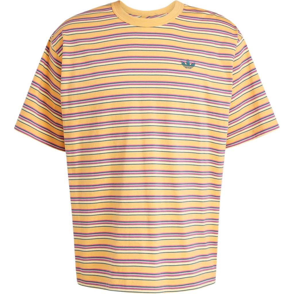 Adidas Originals Stripe T-Shirt Fashion Versatile Round Neck Short Sleeve Men Tops Yellow Pink Detective-Green KB8356