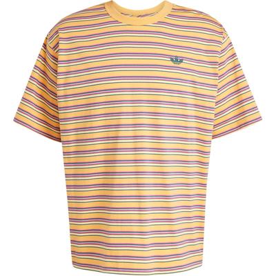Originals Stripe T-Shirt Fashion Versatile Round Neck Short Sleeve Men Tops Yellow Pink Detective-Green KB8356