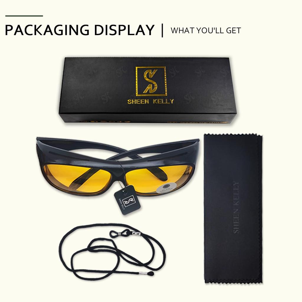 SHEEN KELLY Polarized Square Fit Overglasses Sunglasses with Side Shield Wraparound Driving Protection Shades Lenses,