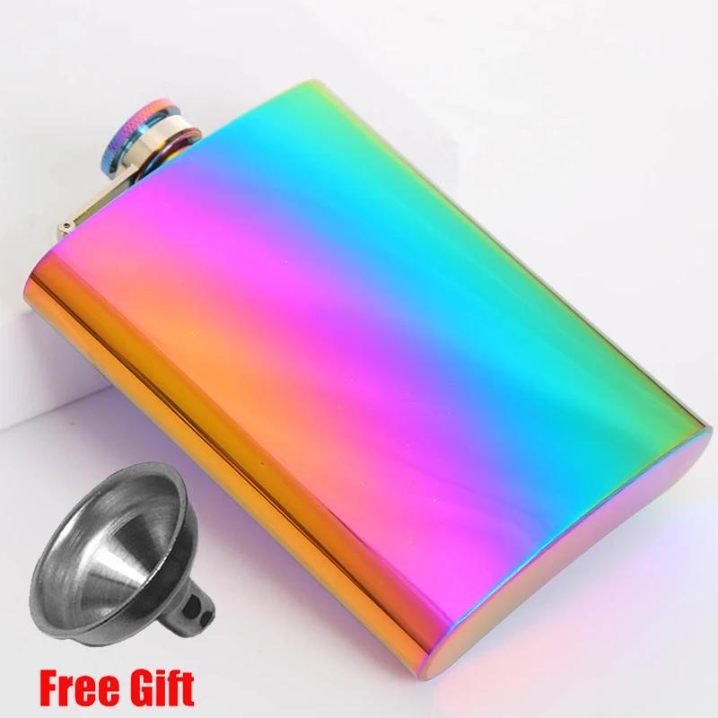 Colorful 8oz Stainless Steel Hip Flask With Free Funnel Whiskey Wine Bottle Retro Alcohol Pocket Flagon Portable Drinkware New