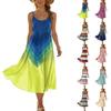 Women's Summer Fashion Printed Pocket Adjustable Shoulder Strap Bohemian Leisure Beach Resort Strap Dress