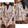 Women's V Neck Printed Knitted Cardigan Autumn Winter Loose Thick Plus Size Sweater Jacket