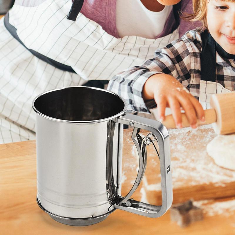 Stainless Steel Flour Sifter Manual Cocoa Powder Sifter Double-layer Baking Sifters For Baking Flour And Powdered Sugar Flour