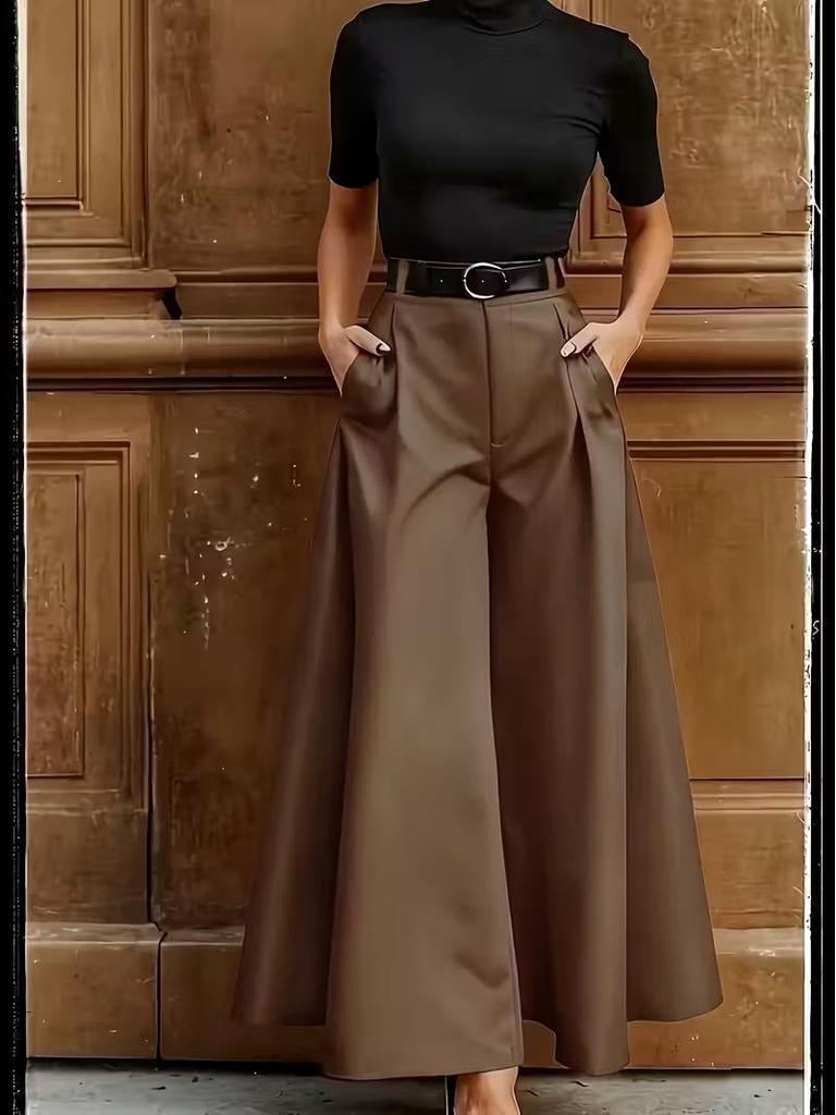 Women's High-Waisted Drapey Cotton Linen Culottes - Artistic Wide-Leg Cropped Pants for Spring/Autumn 2024
