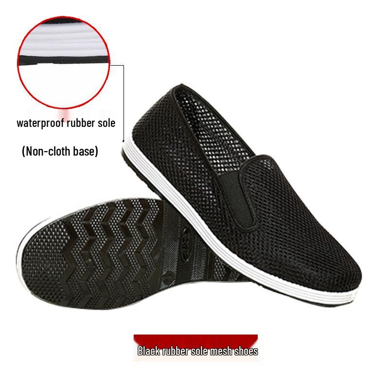 Men's Black Old Beijing Cloth Shoes - Slip-On, Mesh, Casual, Versatile, Tendon Sole