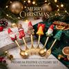 2Pcs Christmas Themed Gold Spoon Fork Set With Cute Santa Gingerbread Tree Handles For Holiday Dinner Parties And Xmas Gift