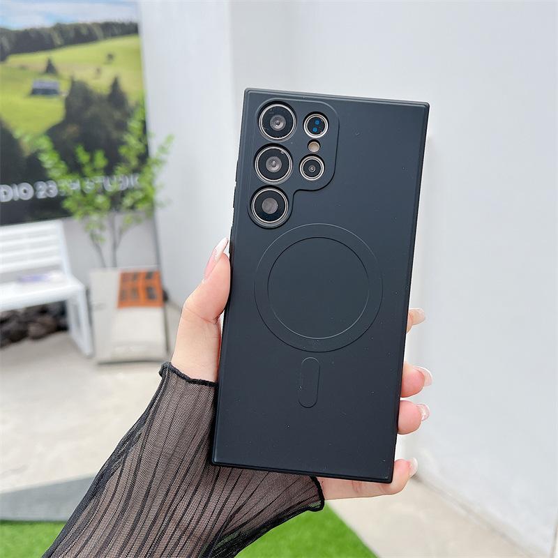 Suitable for Samsung S23ultra Magnetic Suction Mobile Phone Case S22 Liquid Silicone S24plus Lens Full Inclusive Protective Case