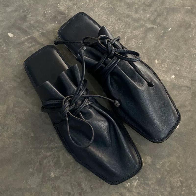 Fashion Sqaure Head Solid Color Women Slippers Fashion Flats Summer Sling back Ladies Shoes Elegant Low Heels Zapatos Mujer