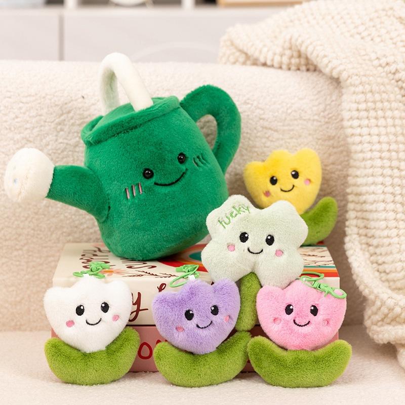 Cartoon Simulation Sprinkler Kettle and Flowers Tulips Lucky Grass Doll Plush Toys Schoolbag Pendant Keychain