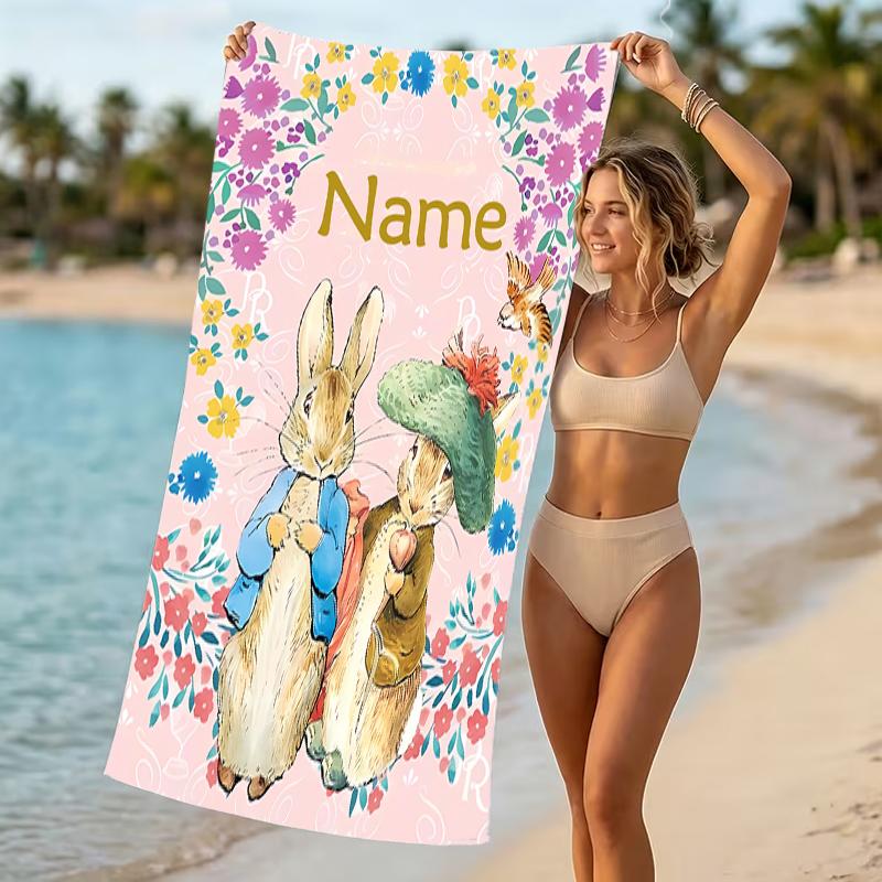 Customizable personalized beach towels Peter Rabbit themed designs.Suitable for the beach, yoga, sports;ideal as beach accessories