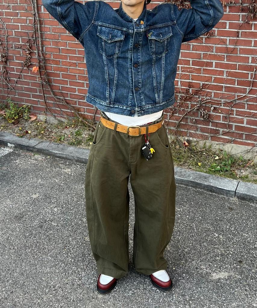 Tegseu Tx306 Curved Baggy Balloon Denim (Khaki)