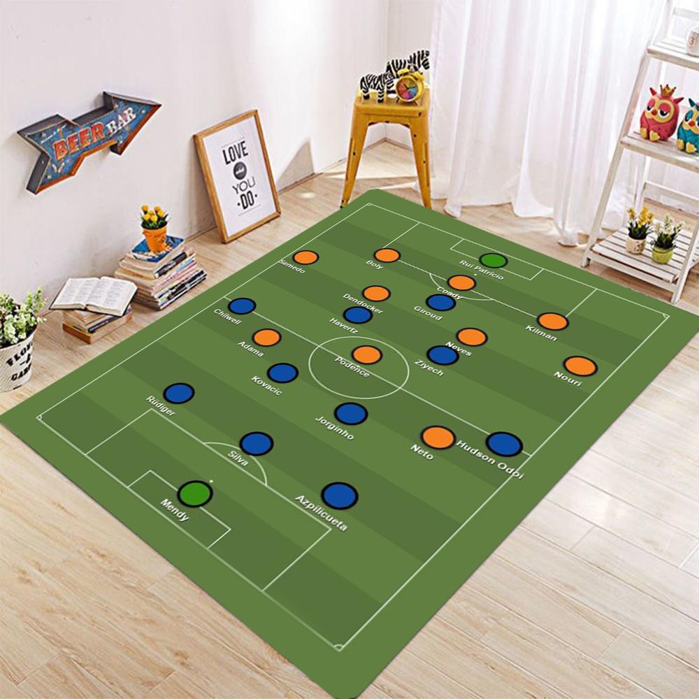 Football Field Pattern Carpet for Living Room Bedroom Sports Theme Floor Mat Anti Slip Suitable for Kids Play Area Home Decor