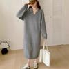 Long with Coat Knitted Dress Autumn and Winter New Loose Lazy Collar Bottom with Sweater Skirt Top