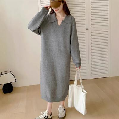 Long with Coat Knitted Dress Autumn and Winter New Loose Lazy Collar Bottom with Sweater Skirt Top