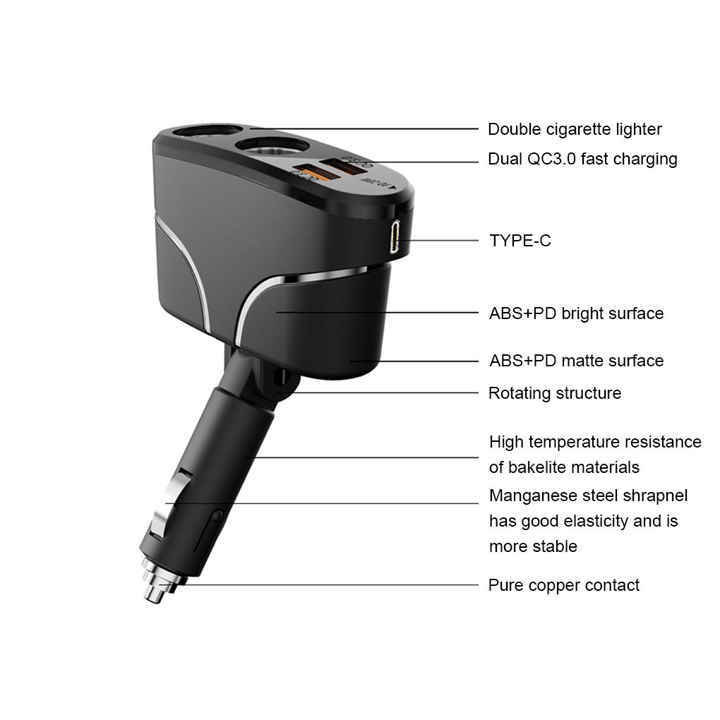 ABS Automatic Shut-off USB Car For Safe And Efficient Charging 4x Faster Portable Cigarette Lighter