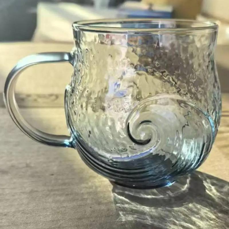 Ocean Themed Glass Coffee Mug With Sea Wave Design For Beach Bar Workplace Travel Use Unique Handmade Gift Idea