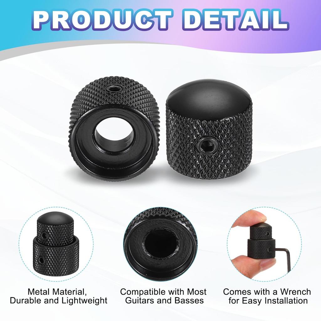 uxcell Dual Concentric Stack Control Knobs Universal Metal Volume Tone Audio Control Knobs with Wrench for Electric Guitar Black 2-Pack 1/4" Bass,