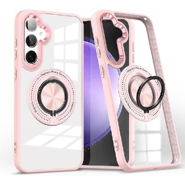 Phone Case for Samsung Galaxy A35 5G with Ring Holder Magnetic, Rotatable Kickstand for Samsung A35 5G Case Clear Shockproof Heavy Duty Cover Slim розовый