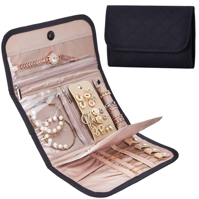 M-Modern-Jewelry Organizer Roll Foldable Jewelry Storage Bag Portable Travel Jewelry Case Soft Earrings Bracelet Storage Holder