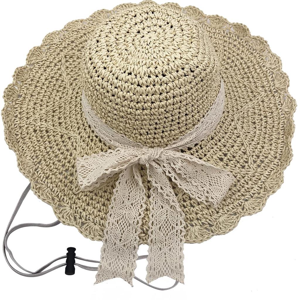Straw UV Wide Breathable [Sandy ting] Women's Hat, Spring/Summer, Protection, Stylish, Foldable, Sunshade, Face-Slimming Effect, Brim, Ribbon,