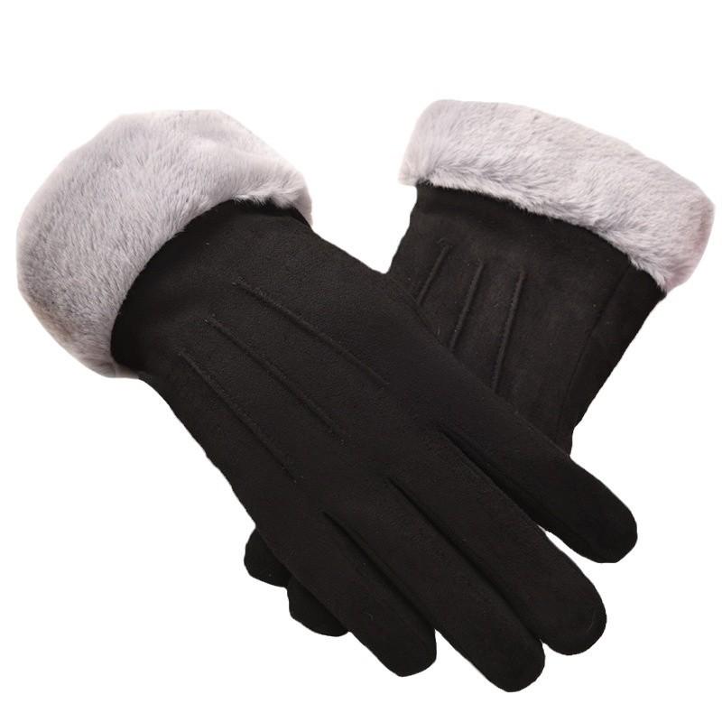 Suede Ladies Gloves Warm and Stylish In Autumn and Winter Cute Korean Version of Touch Screen Plus Velvet Padded Riding.