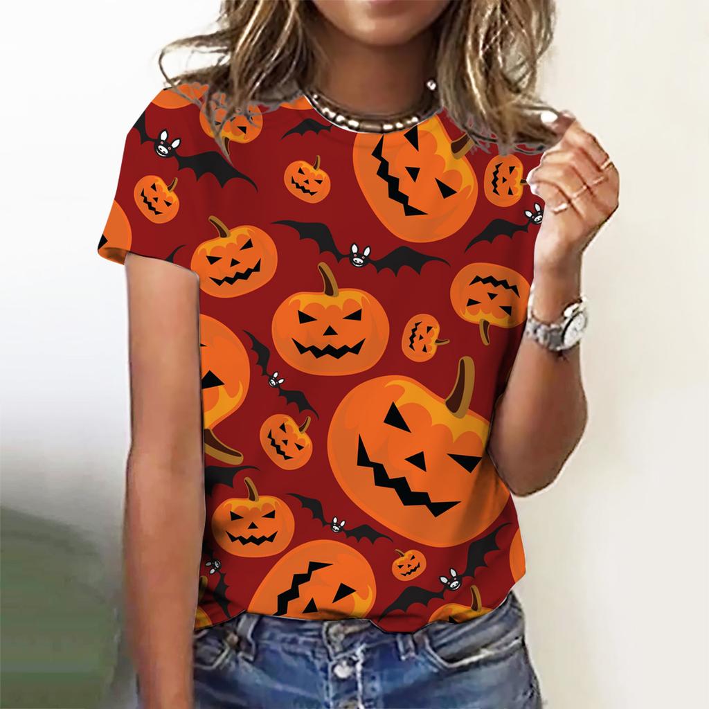Fashion Women's T-shirt with Halloween Pumpkin Collection  Graphic 3D Printed   Summer Oversized Polyester Fiber Clothing