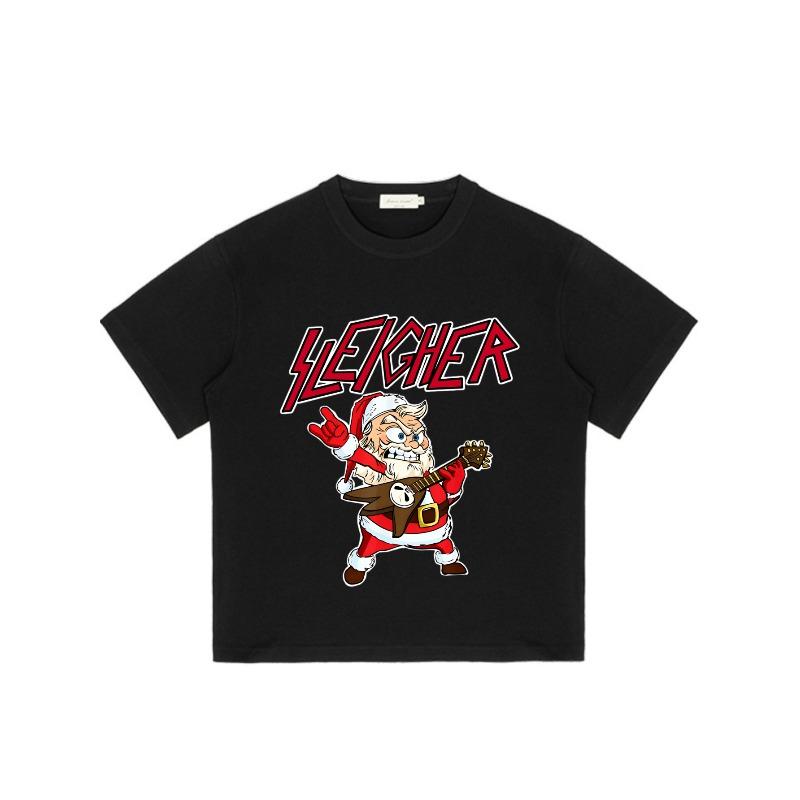 Zwart T-shirt met Santa Rocker Grafisch en Slegher Tekst voor Feestkleding